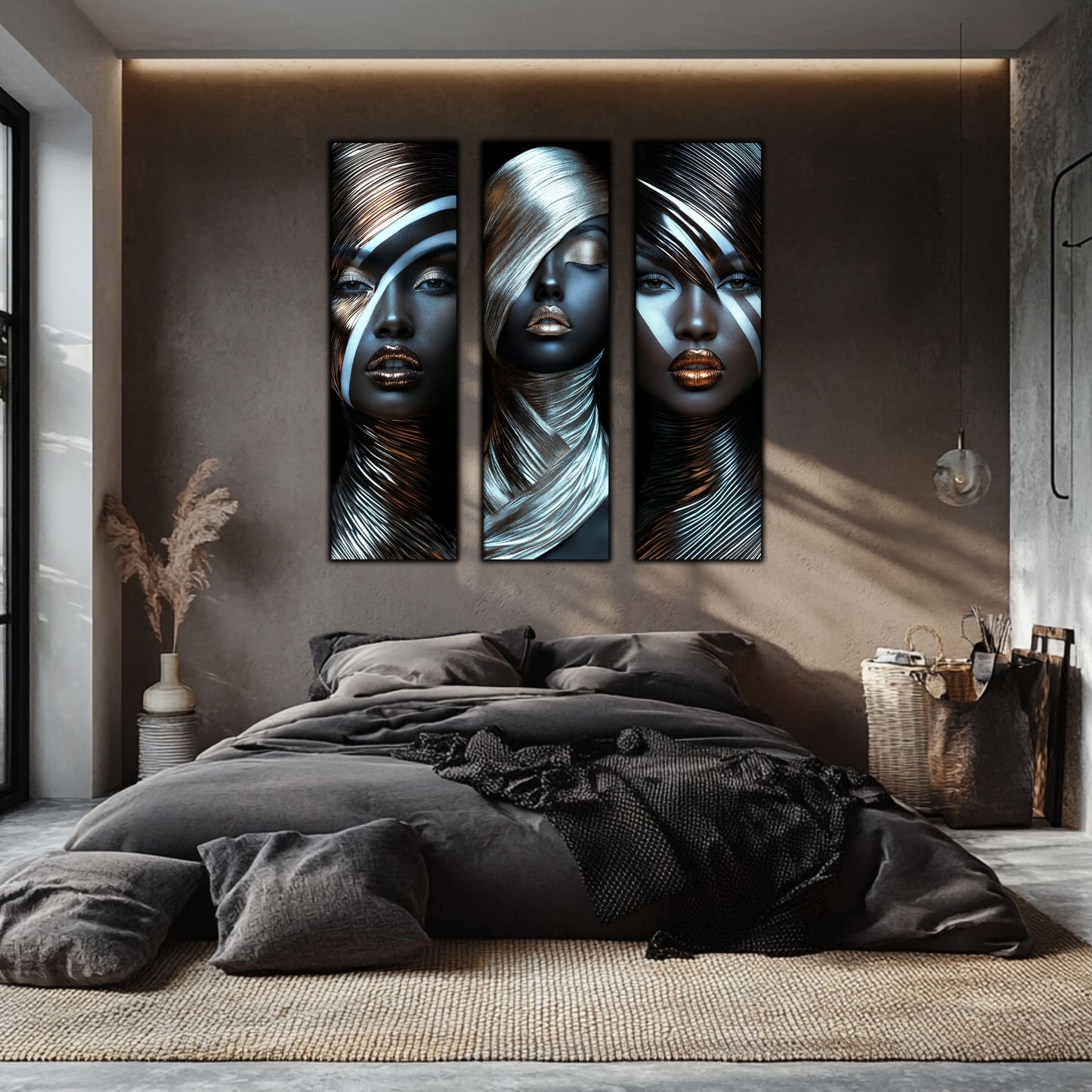 Set 3 Tablouri Decorative pt Living - Print UV pe Sticla - „Silken Silence”