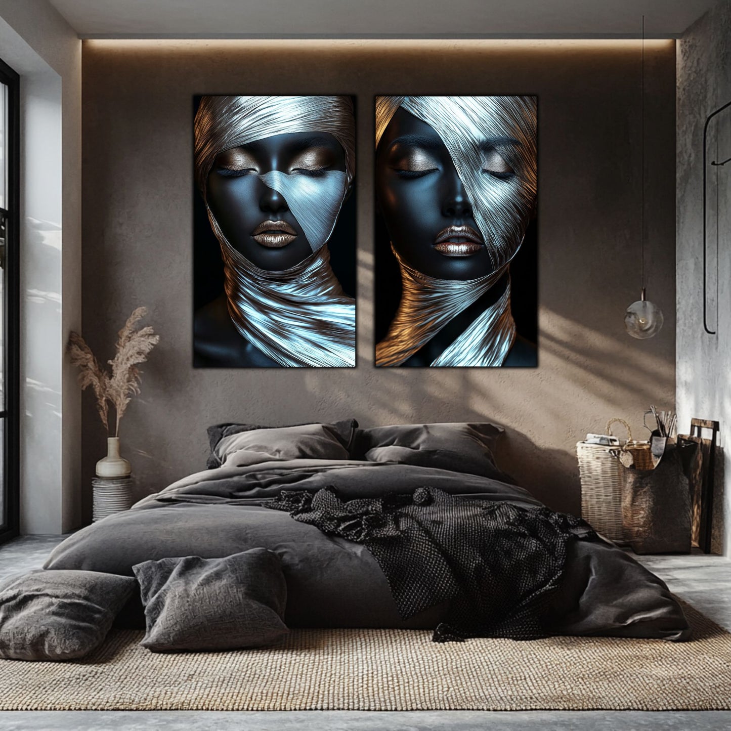 Set 2 Tablouri Decorative pt Living - Print UV pe Sticla - „Silken Silence”