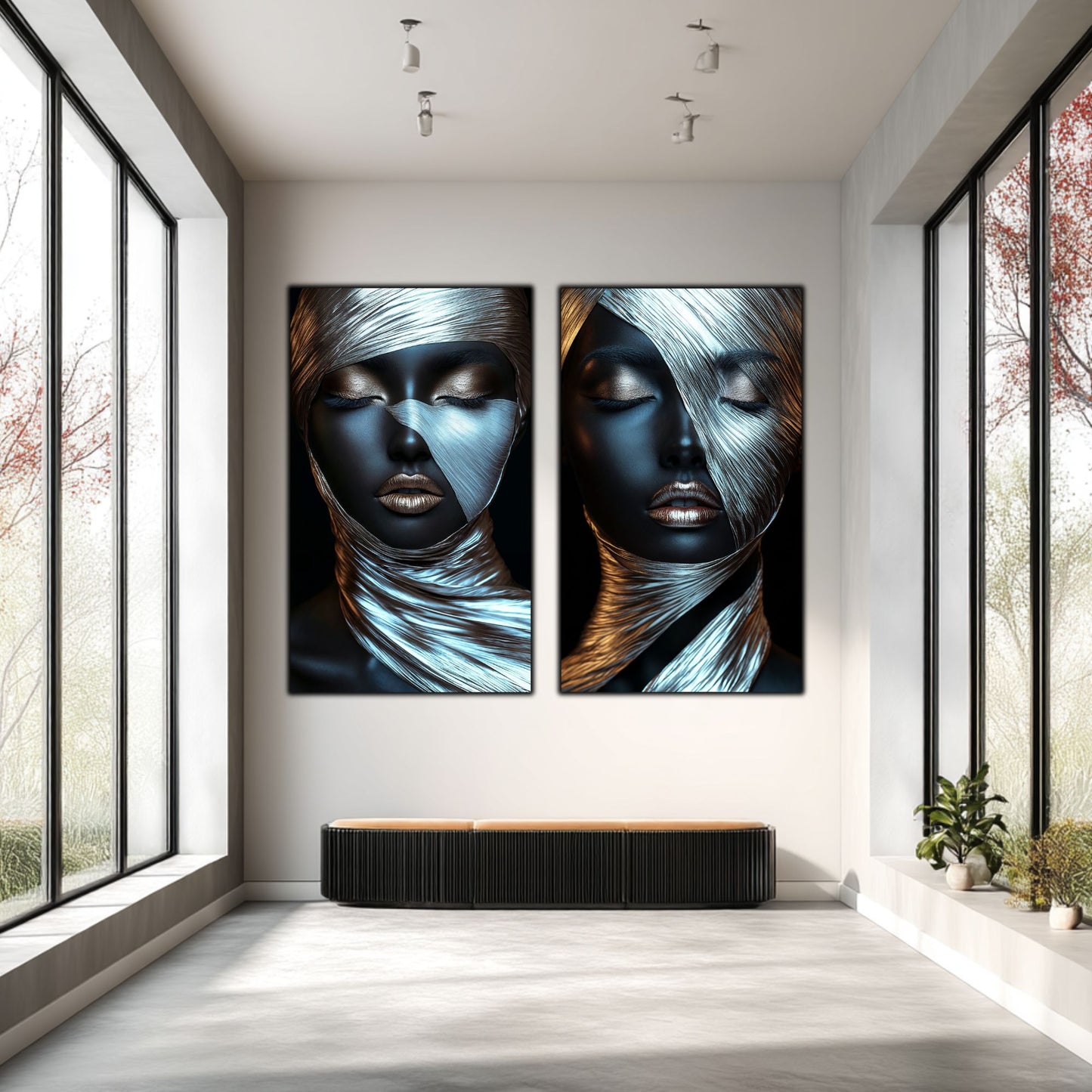 Set 2 Tablouri Decorative pt Living - Print UV pe Sticla - „Silken Silence”