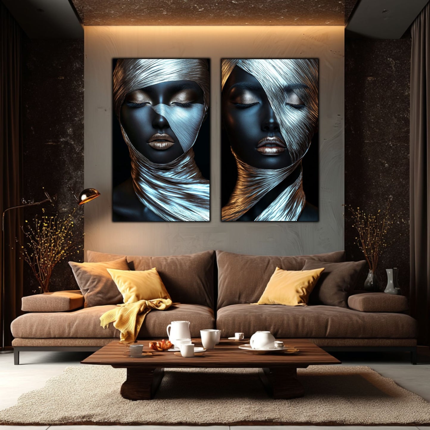 Set 2 Tablouri Decorative pt Living - Print UV pe Sticla - „Silken Silence”