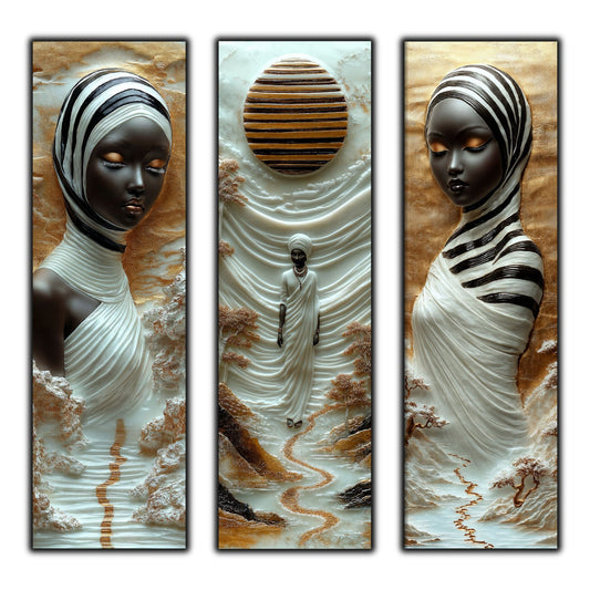 Set Tablouri pt Decorul Elegant al Livingului - 3 Tablouri pe Sticla - Veil of Serenity NO01