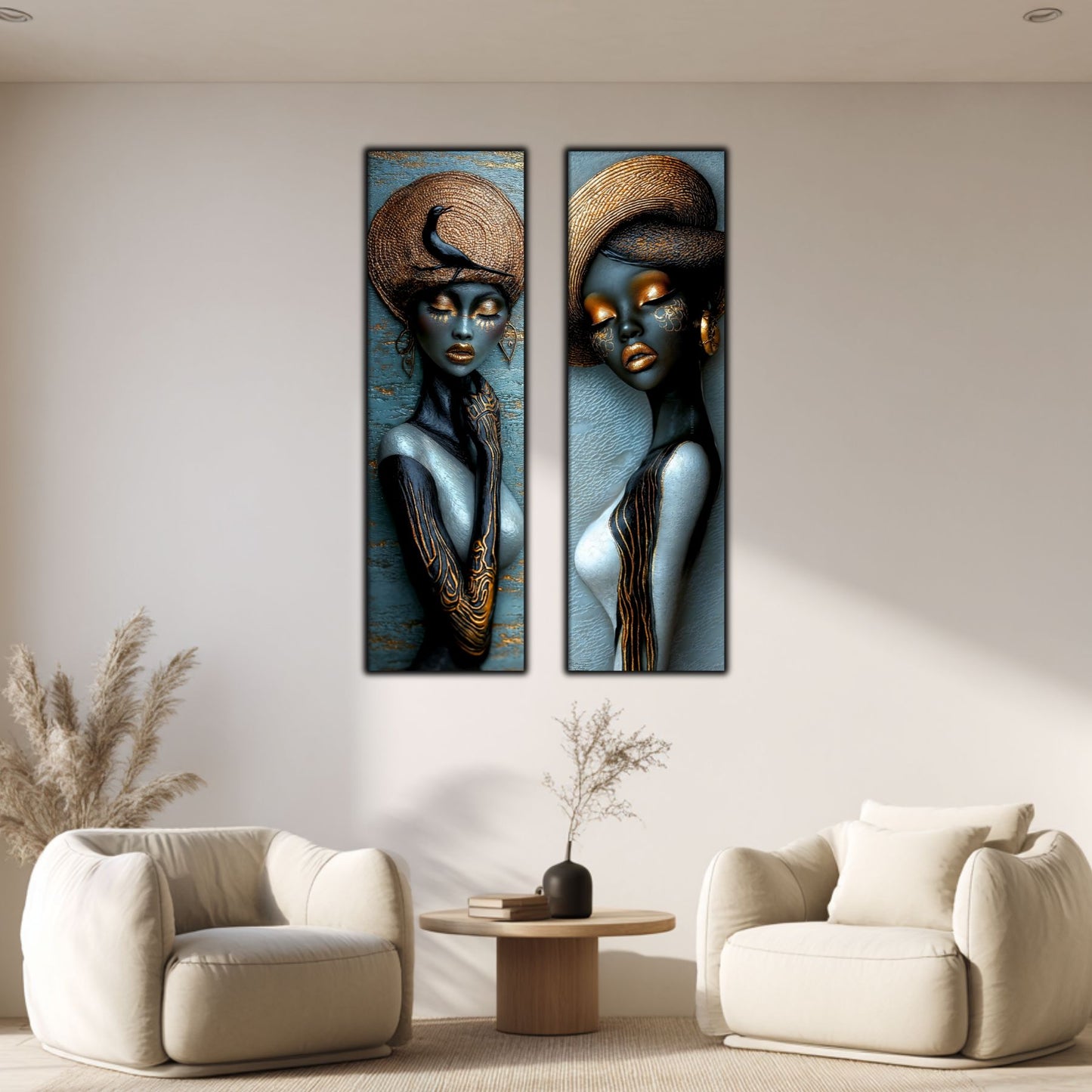 Set 2 Tablouri pt Decorul Modern al Livingului - Print UV pe Sticla - NO20