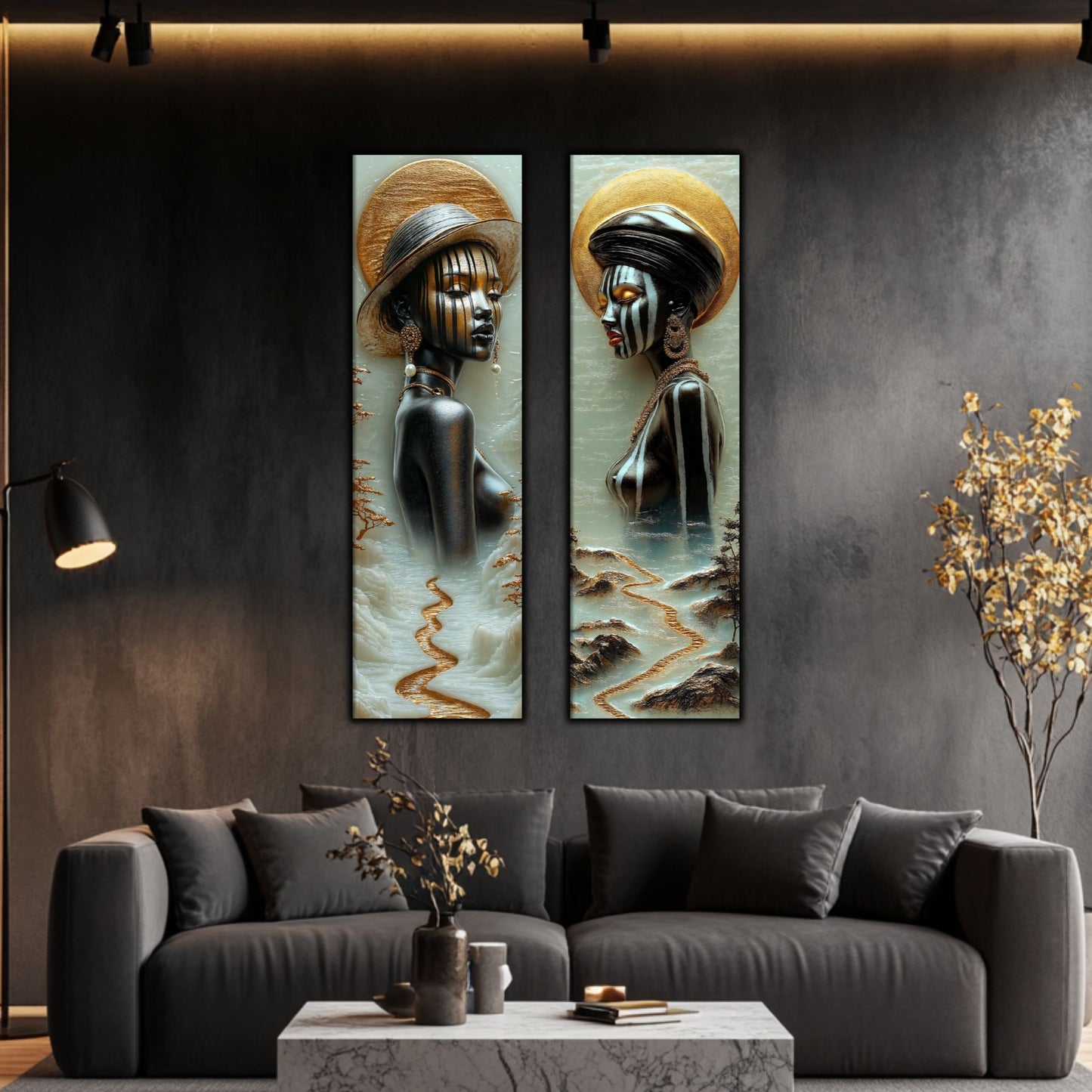 Set 2 Tablouri pt Decorul Modern al Livingului - Print UV pe Sticla - NO14