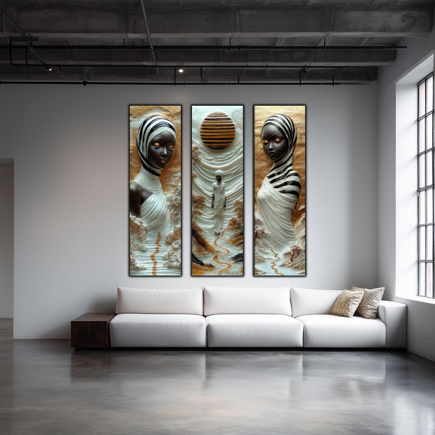 Set Tablouri pt Decorul Elegant al Livingului - 3 Tablouri pe Sticla - Veil of Serenity NO01