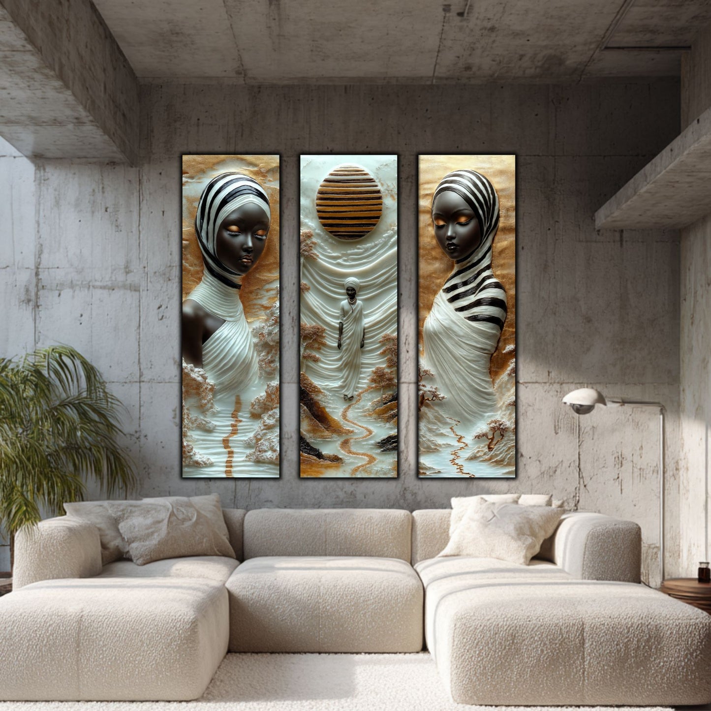 Set Tablouri pt Decorul Elegant al Livingului - 3 Tablouri pe Sticla - Veil of Serenity NO01
