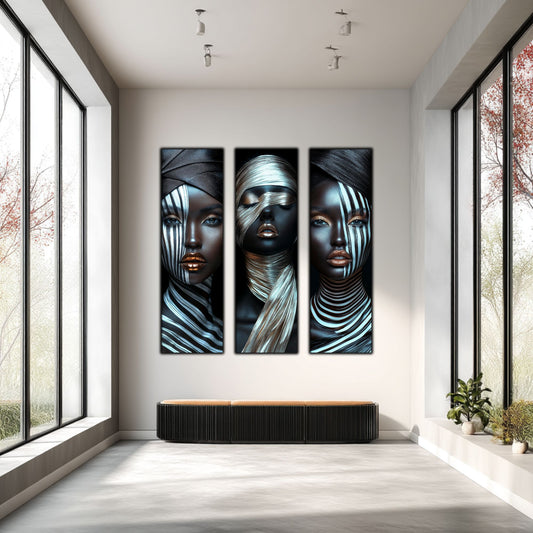 Set 3 Tablouri Decorative pt Living - Print UV pe Sticla - „Silken Silence”