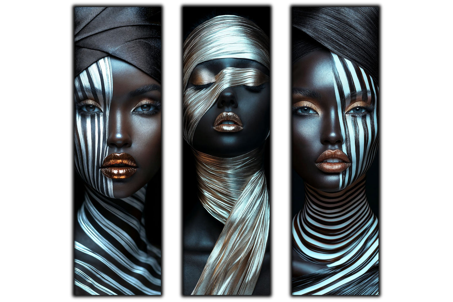 Set 3 Tablouri Decorative pt Living - Print UV pe Sticla - „Silken Silence”