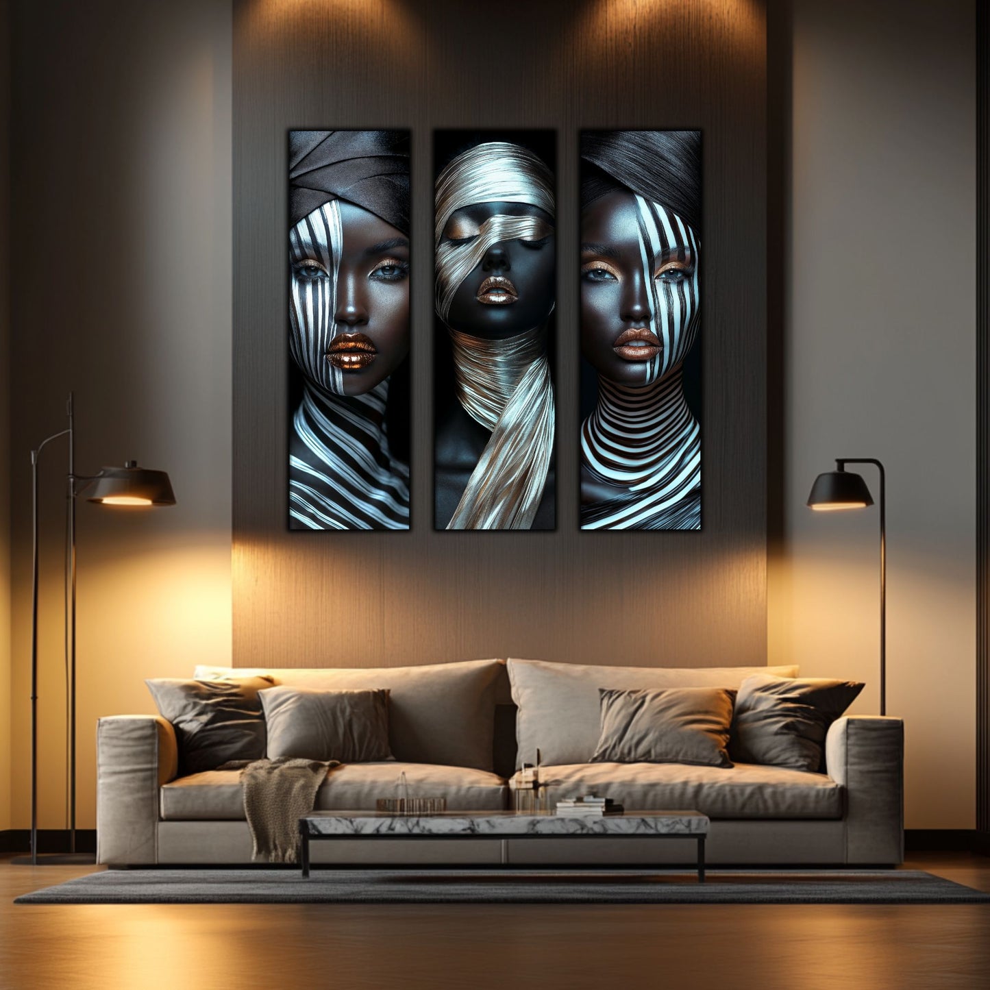 Set 3 Tablouri Decorative pt Living - Print UV pe Sticla - „Silken Silence”