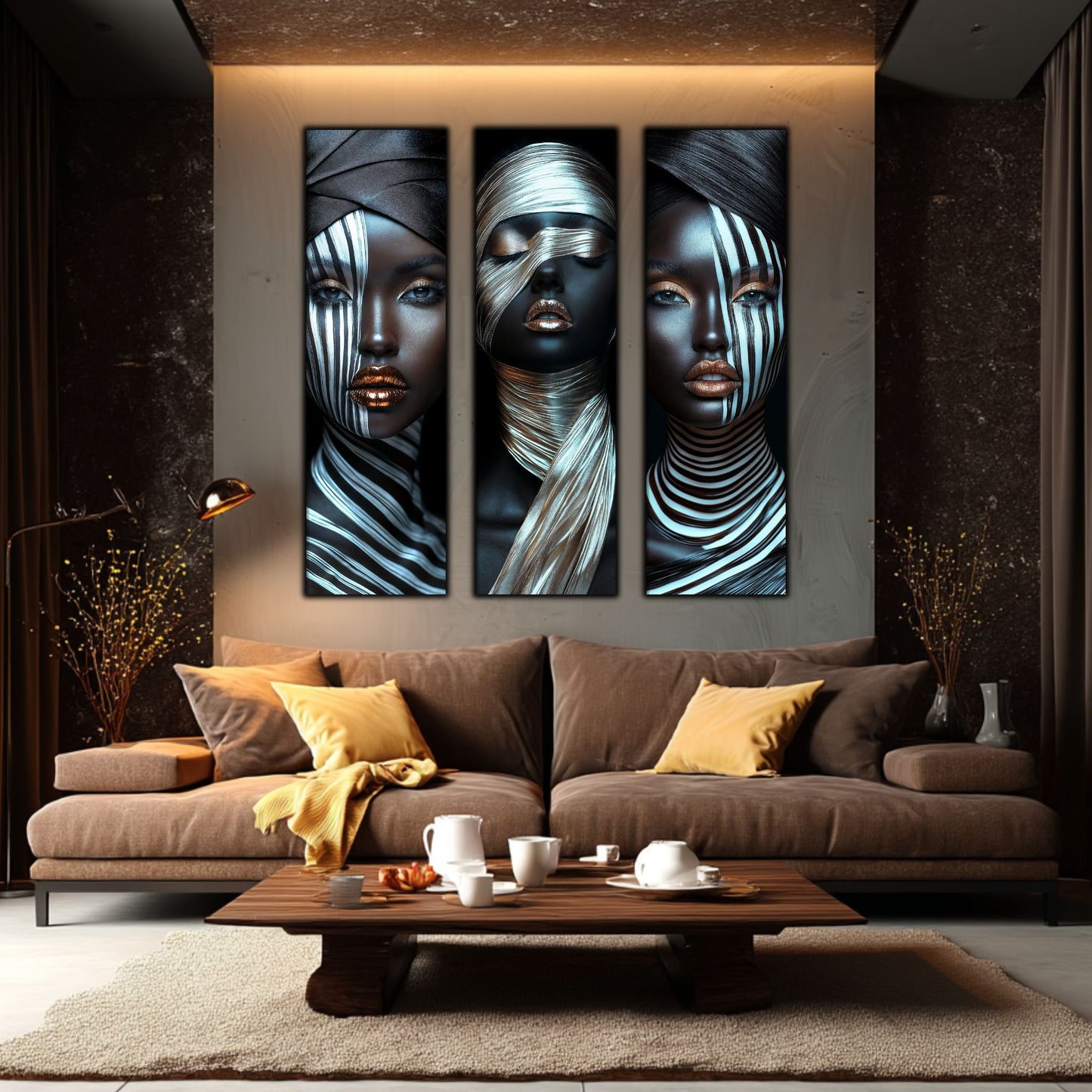 Set 3 Tablouri Decorative pt Living - Print UV pe Sticla - „Silken Silence”