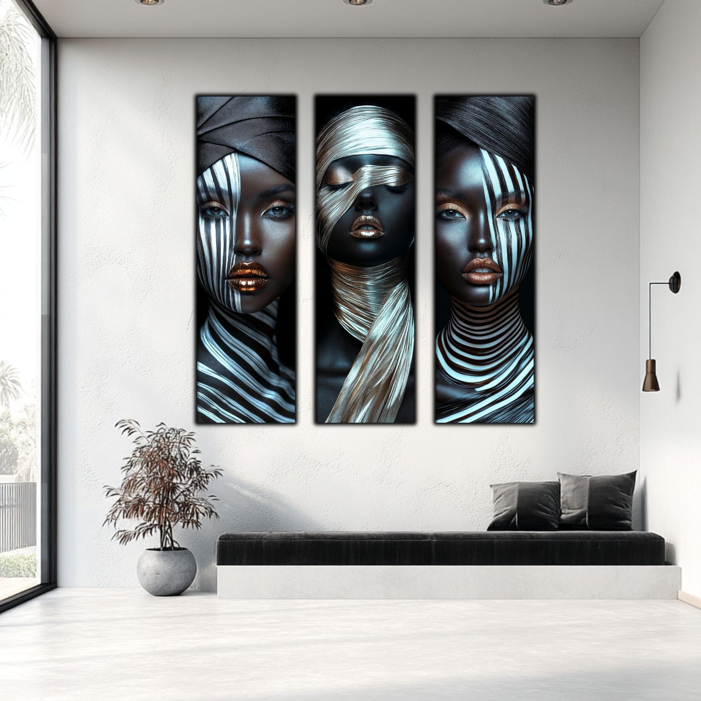 Set 3 Tablouri Decorative pt Living - Print UV pe Sticla - „Silken Silence”