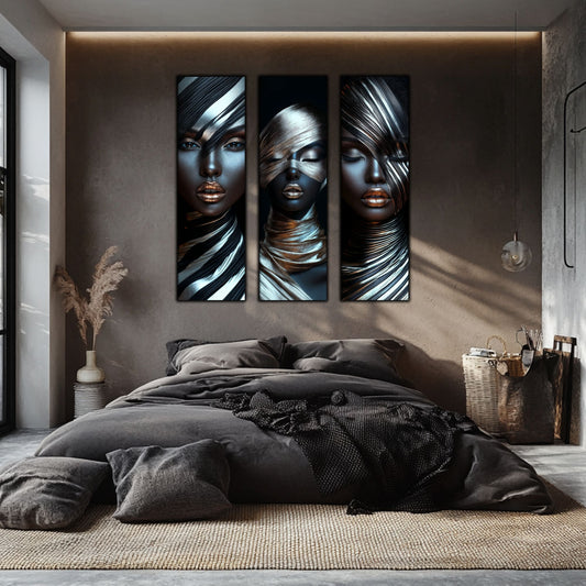 Set 3 Tablouri Decorative pt Living - Print UV pe Sticla - „Silken Silence”