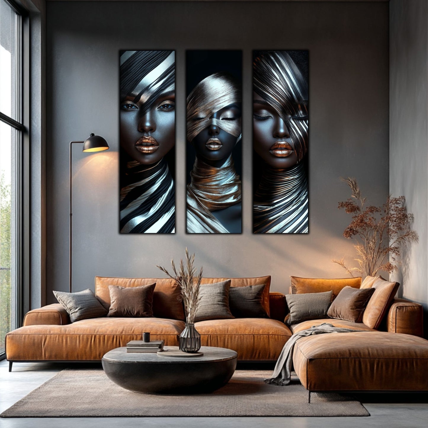 Set 3 Tablouri Decorative pt Living - Print UV pe Sticla - „Silken Silence”