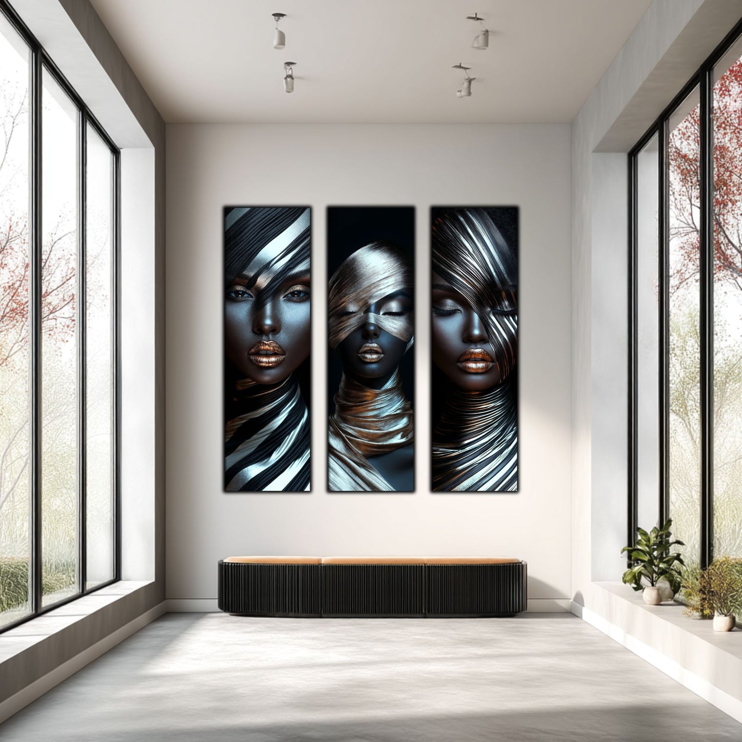 Set 3 Tablouri Decorative pt Living - Print UV pe Sticla - „Silken Silence”