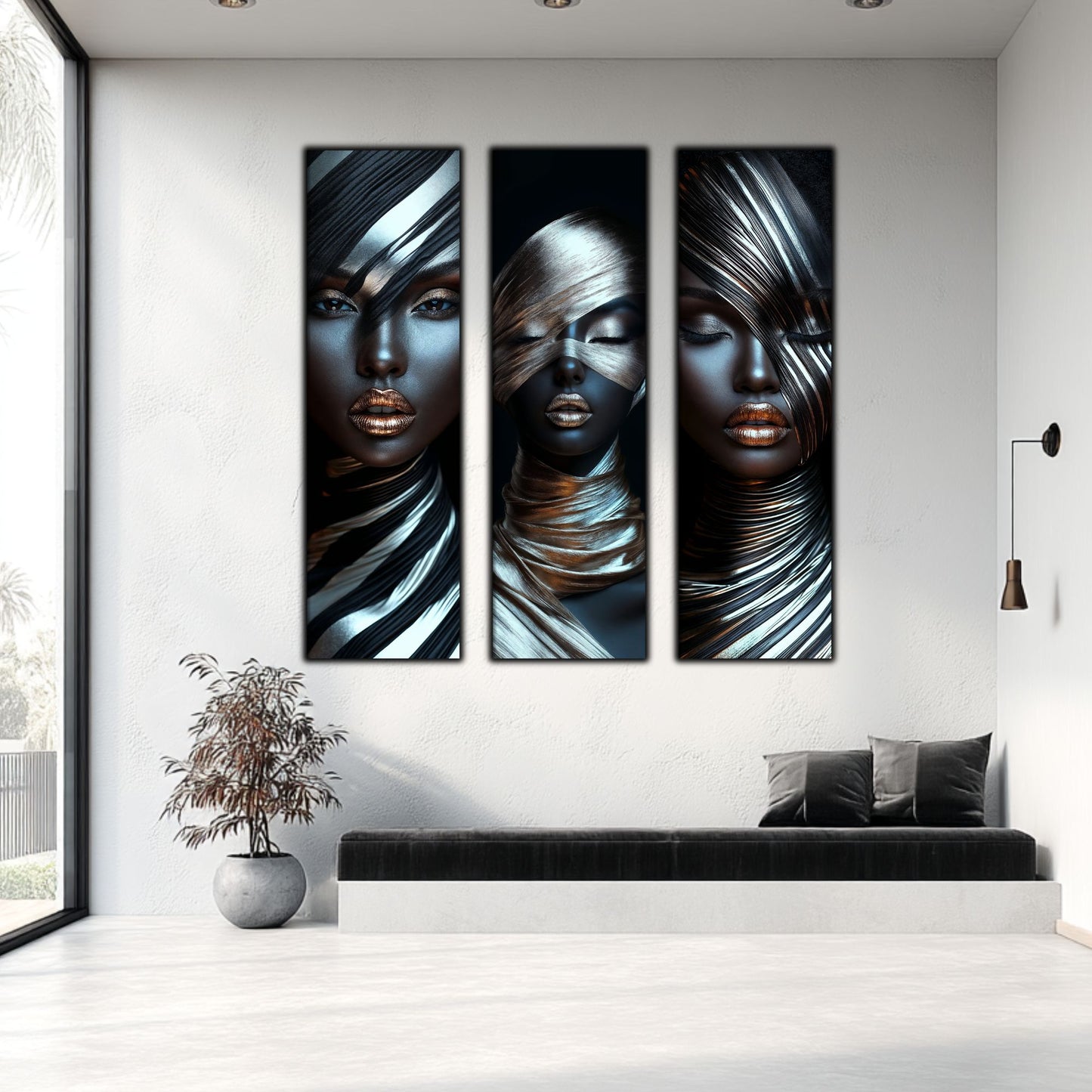 Set 3 Tablouri Decorative pt Living - Print UV pe Sticla - „Silken Silence”