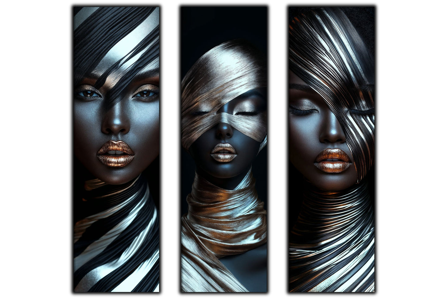 Set 3 Tablouri Decorative pt Living - Print UV pe Sticla - „Silken Silence”
