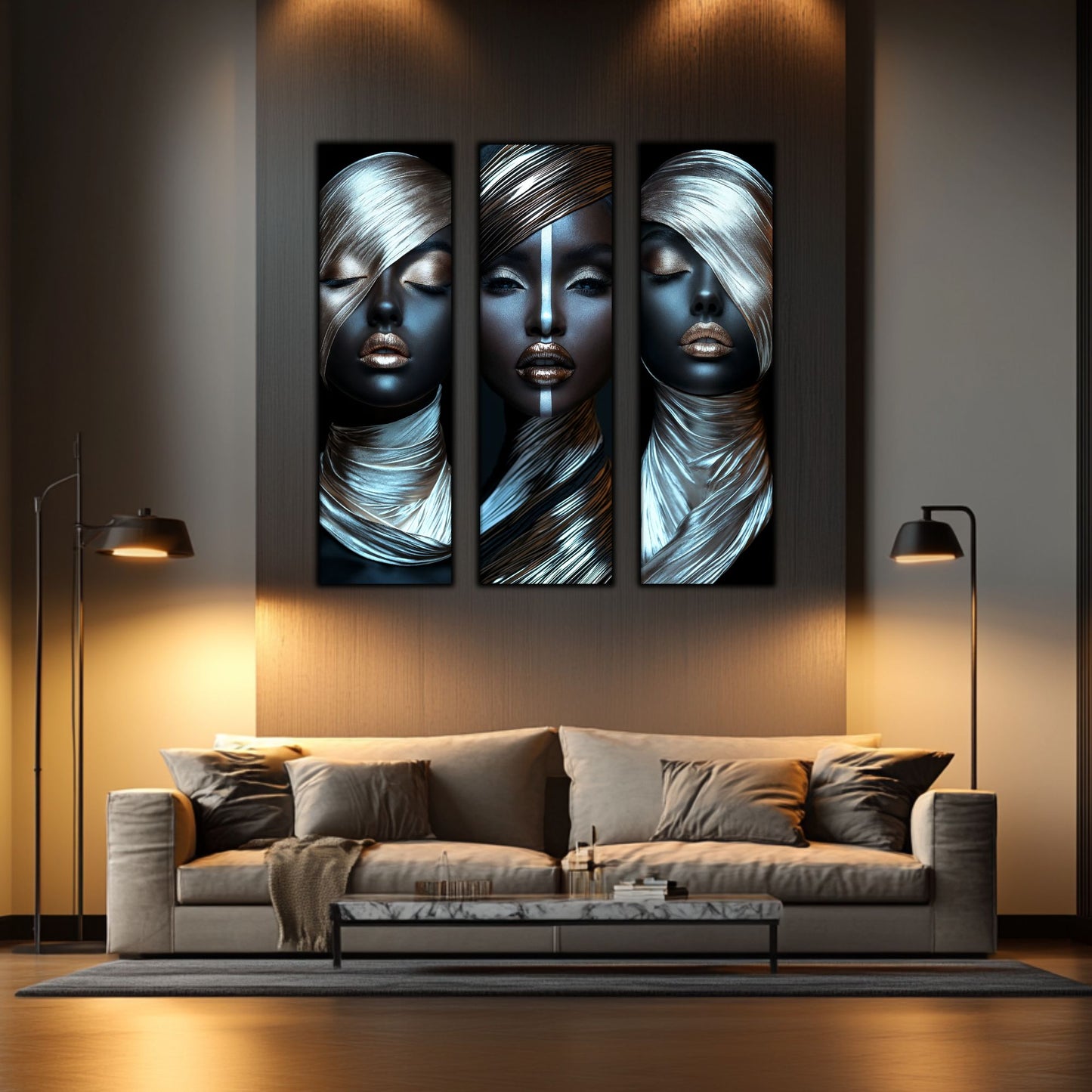 Set 3 Tablouri Decorative pt Living - Print UV pe Sticla - „Silken Silence”