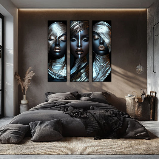 Set 3 Tablouri Decorative pt Living - Print UV pe Sticla - „Silken Silence”