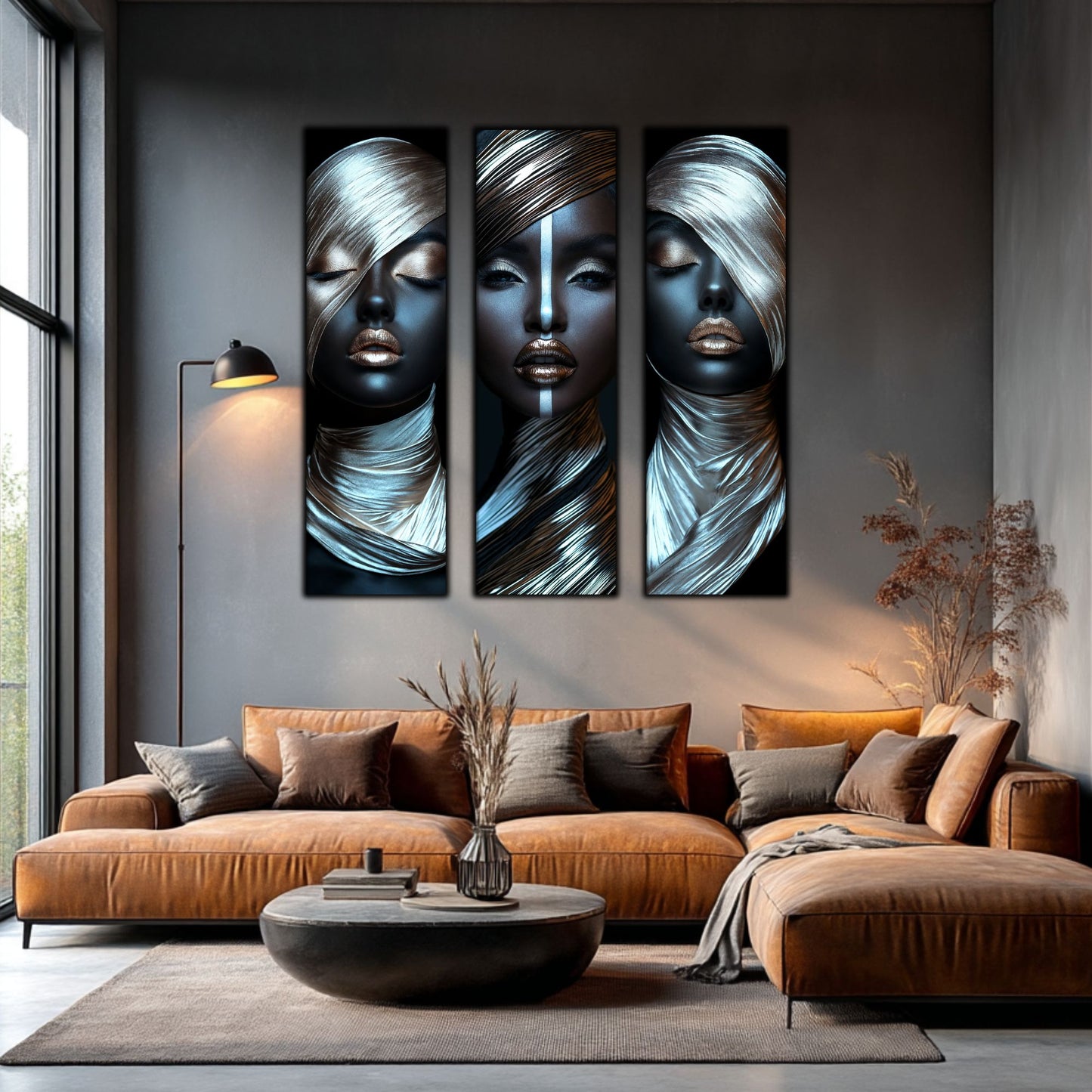 Set 3 Tablouri Decorative pt Living - Print UV pe Sticla - „Silken Silence”