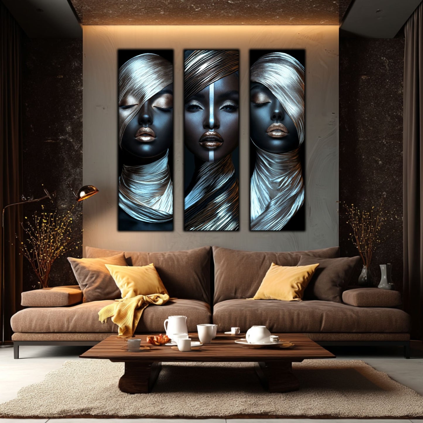 Set 3 Tablouri Decorative pt Living - Print UV pe Sticla - „Silken Silence”