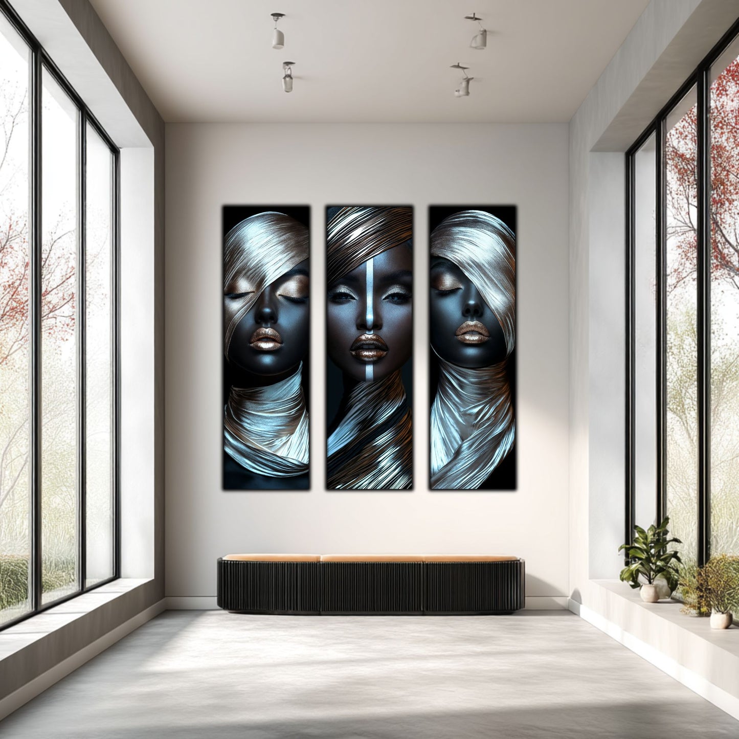 Set 3 Tablouri Decorative pt Living - Print UV pe Sticla - „Silken Silence”