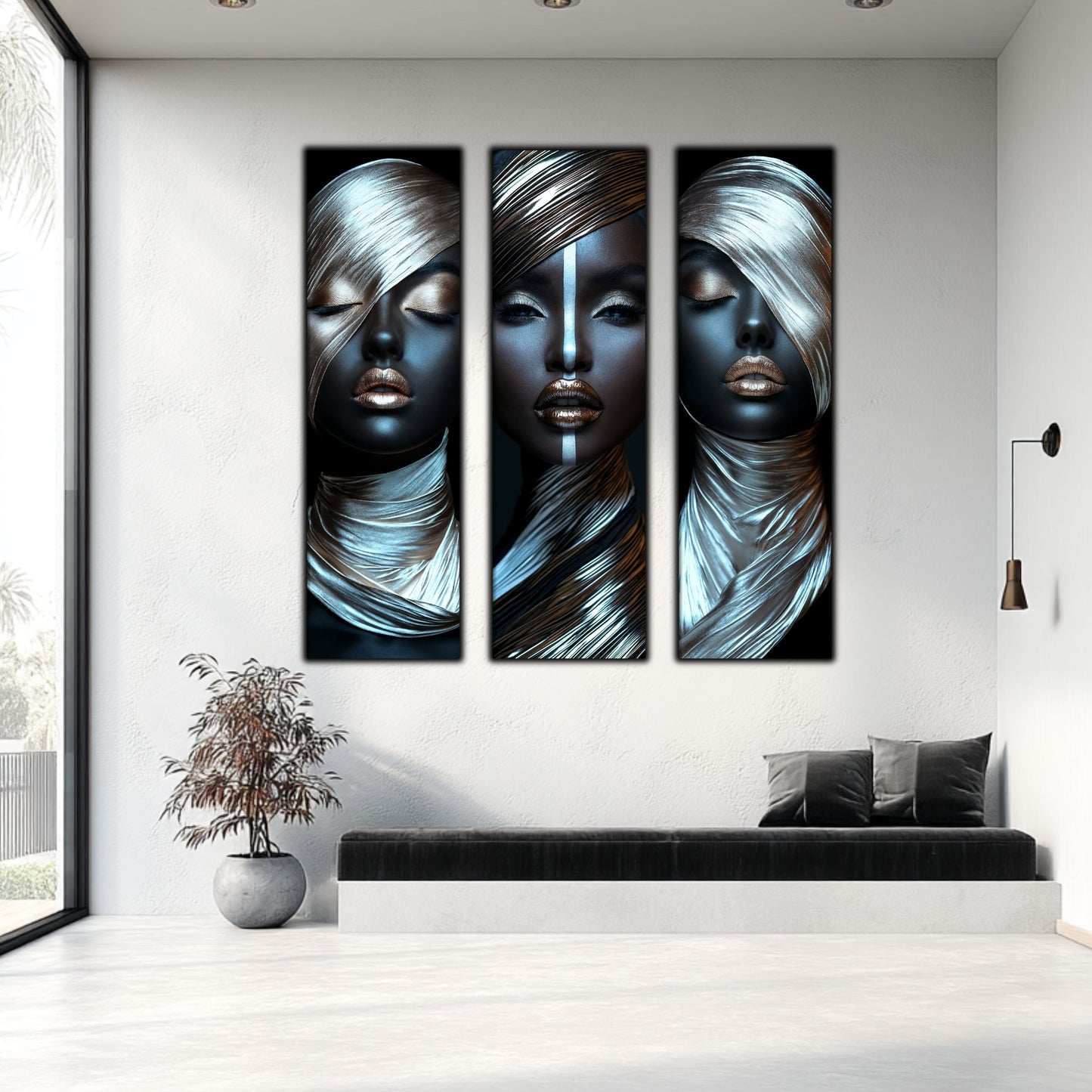 Set 3 Tablouri Decorative pt Living - Print UV pe Sticla - „Silken Silence”
