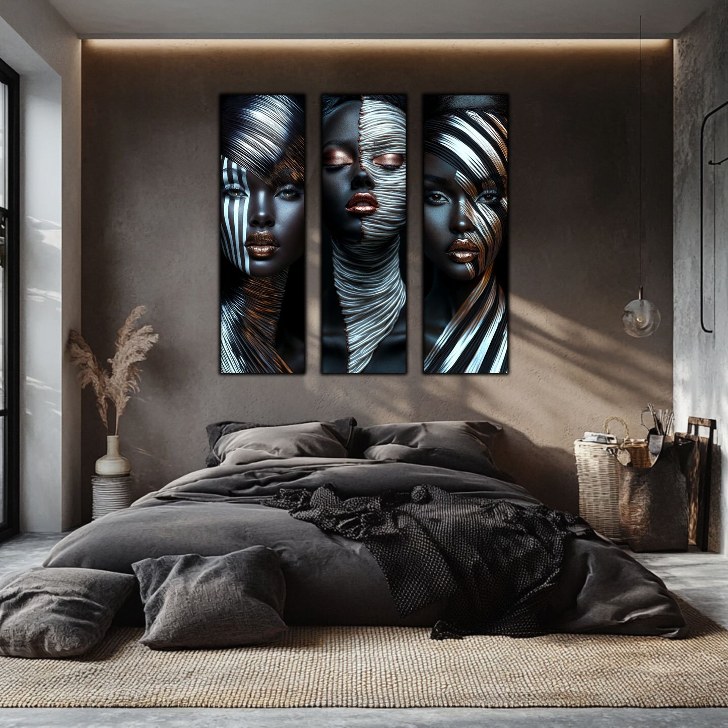 Set 3 Tablouri Decorative pt Living - Print UV pe Sticla - „Silken Silence”
