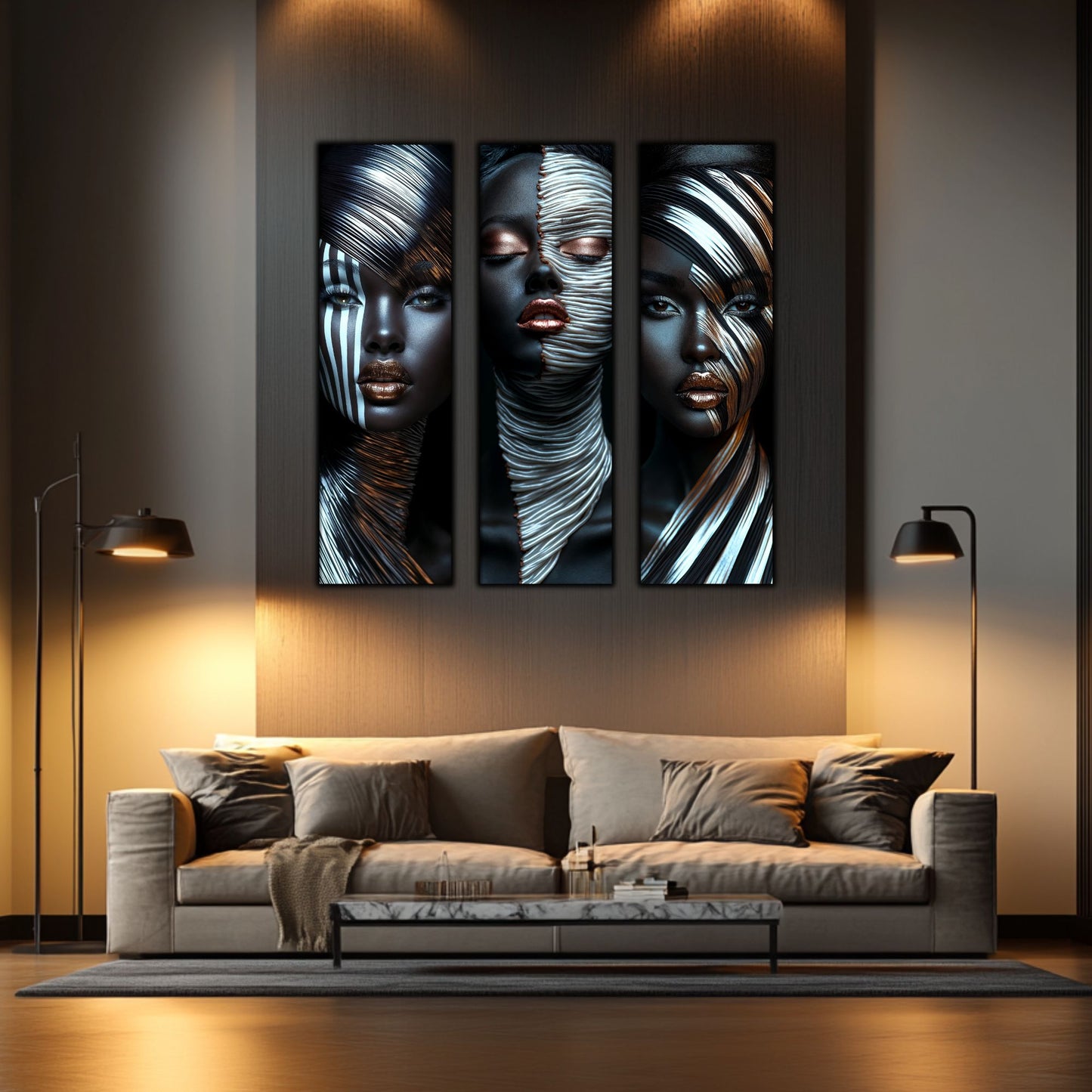 Set 3 Tablouri Decorative pt Living - Print UV pe Sticla - „Silken Silence”