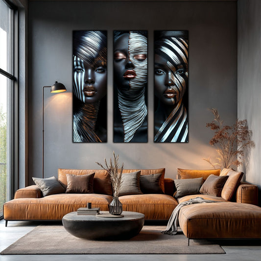 Set 3 Tablouri Decorative pt Living - Print UV pe Sticla - „Silken Silence”