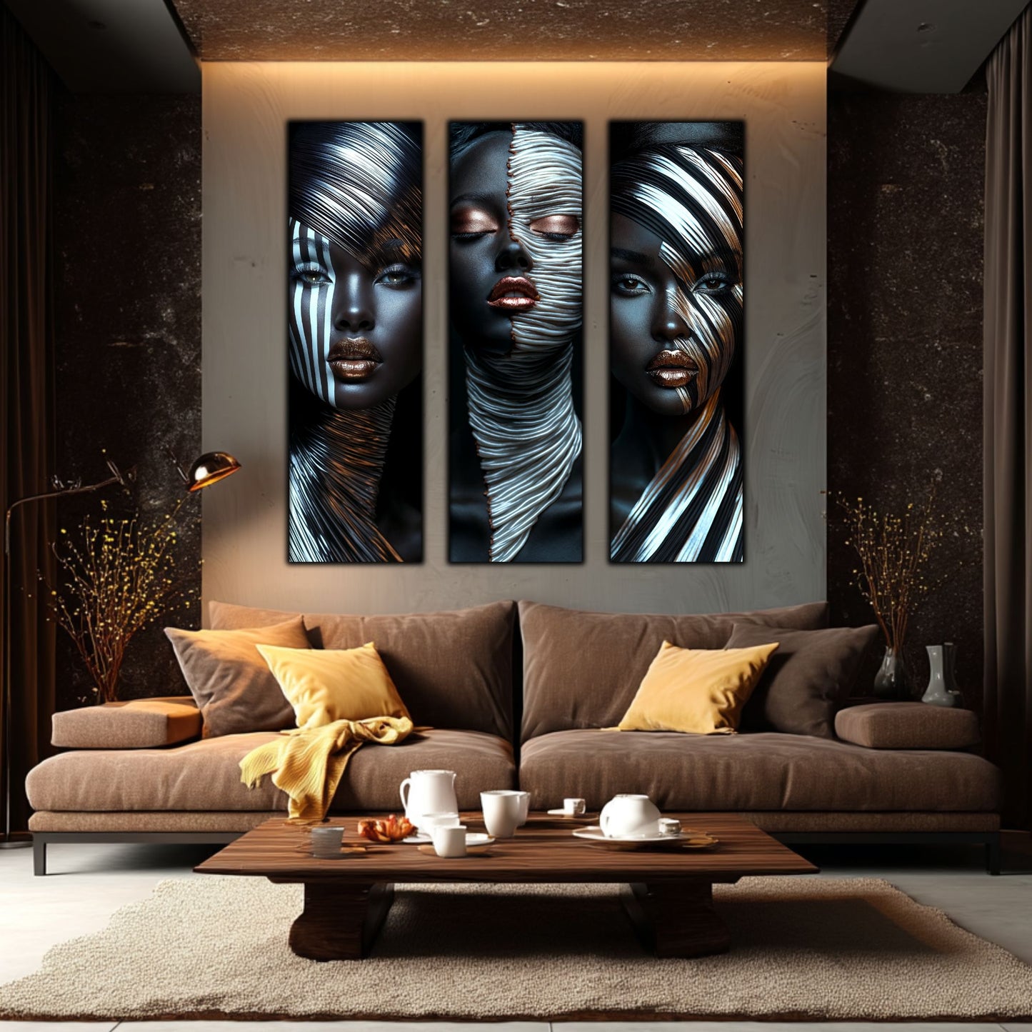 Set 3 Tablouri Decorative pt Living - Print UV pe Sticla - „Silken Silence”