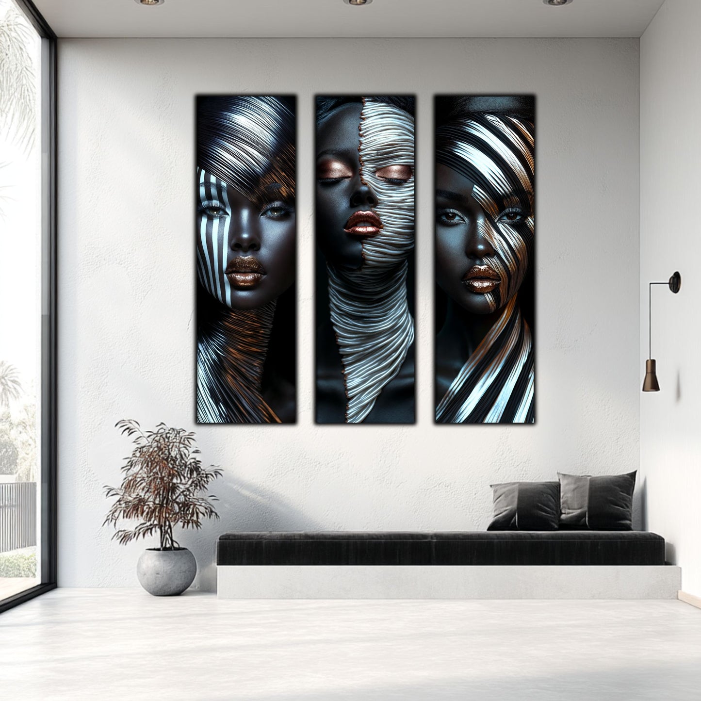 Set 3 Tablouri Decorative pt Living - Print UV pe Sticla - „Silken Silence”