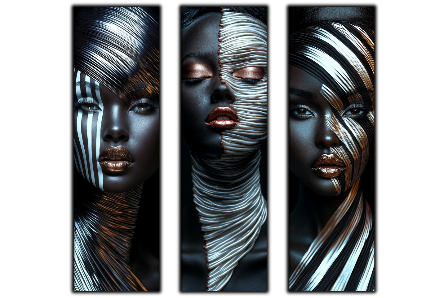 Set 3 Tablouri Decorative pt Living - Print UV pe Sticla - „Silken Silence”