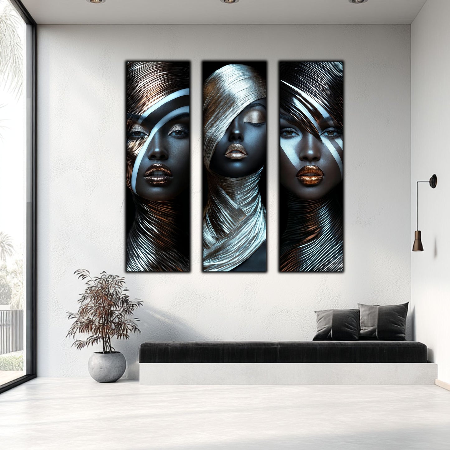 Set 3 Tablouri Decorative pt Living - Print UV pe Sticla - „Silken Silence”