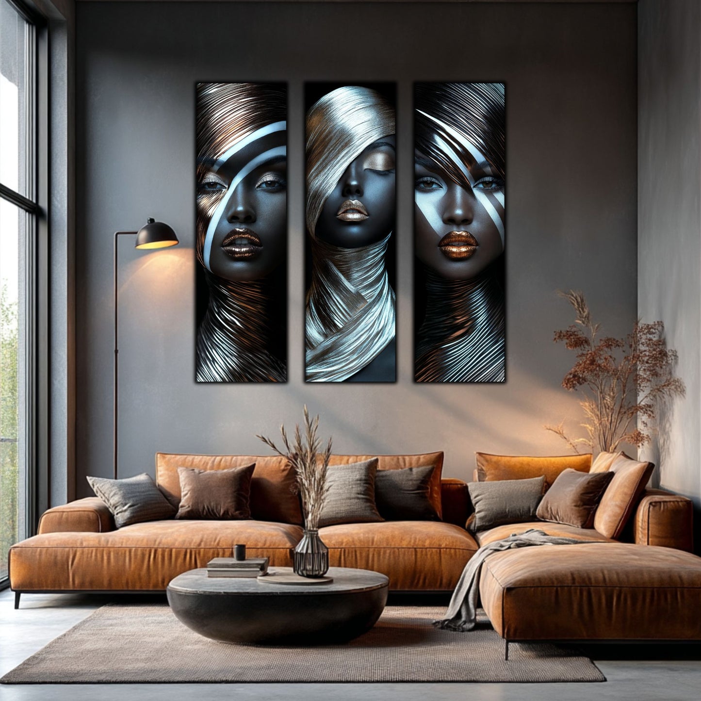 Set 3 Tablouri Decorative pt Living - Print UV pe Sticla - „Silken Silence”