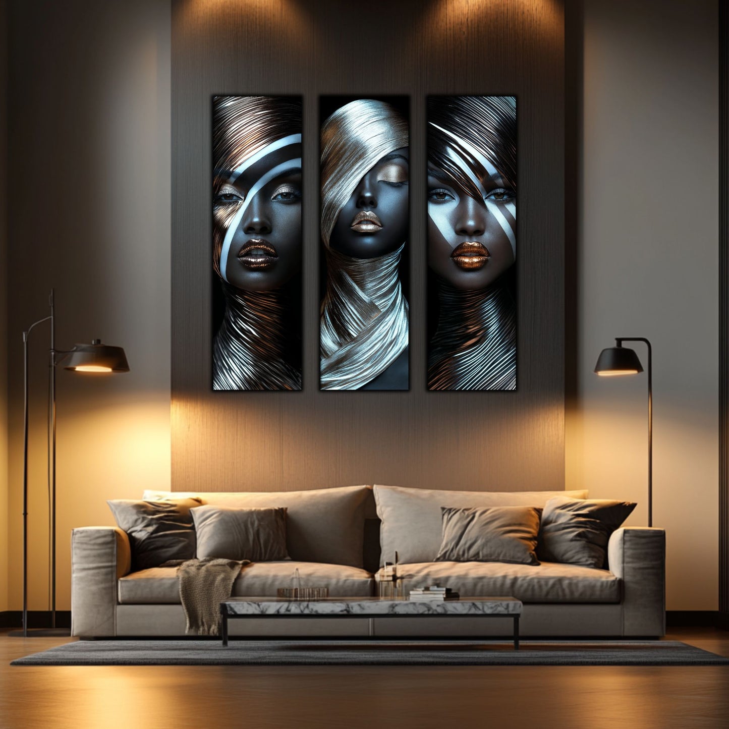 Set 3 Tablouri Decorative pt Living - Print UV pe Sticla - „Silken Silence”