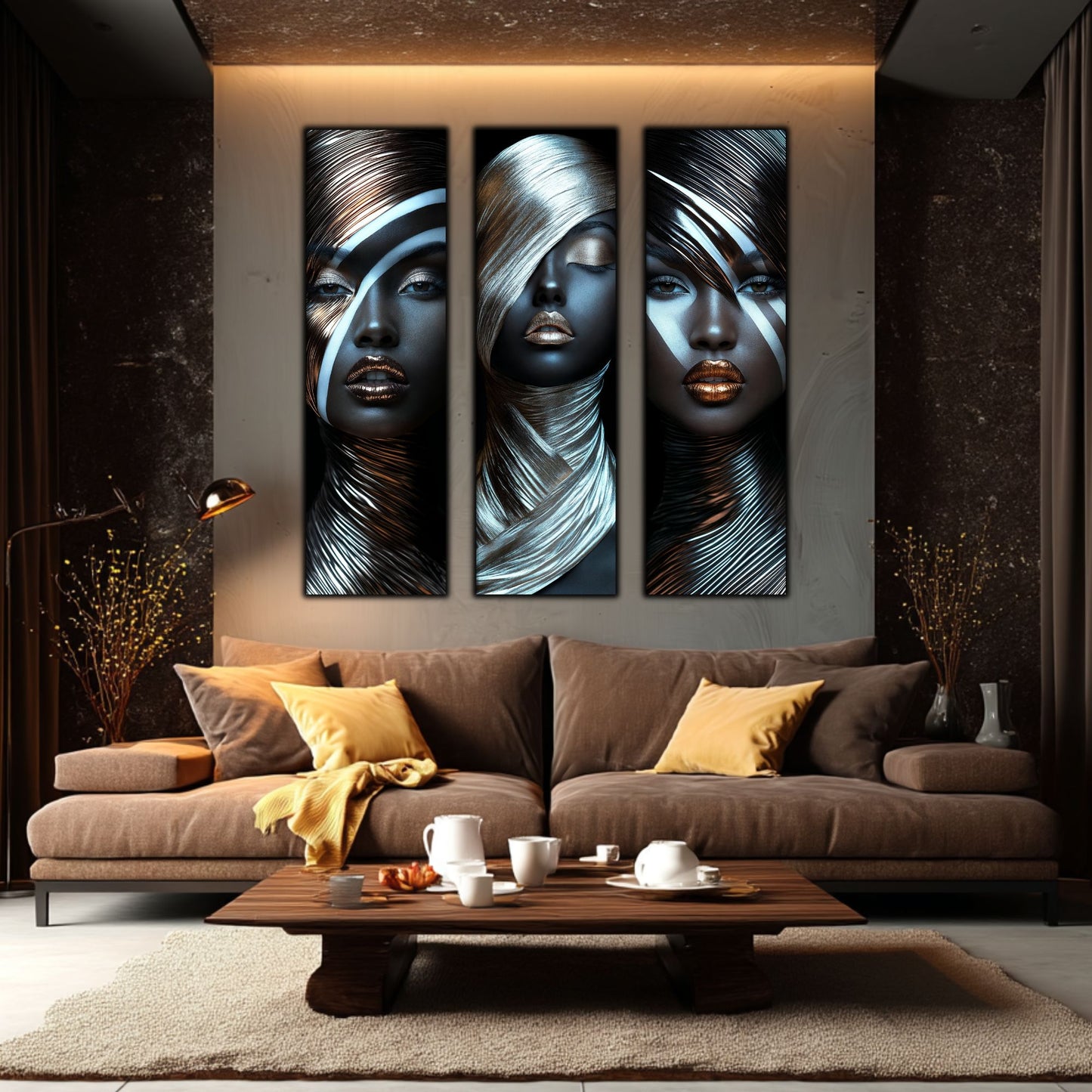 Set 3 Tablouri Decorative pt Living - Print UV pe Sticla - „Silken Silence”