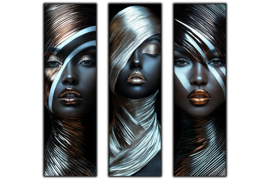 Set 3 Tablouri Decorative pt Living - Print UV pe Sticla - „Silken Silence”