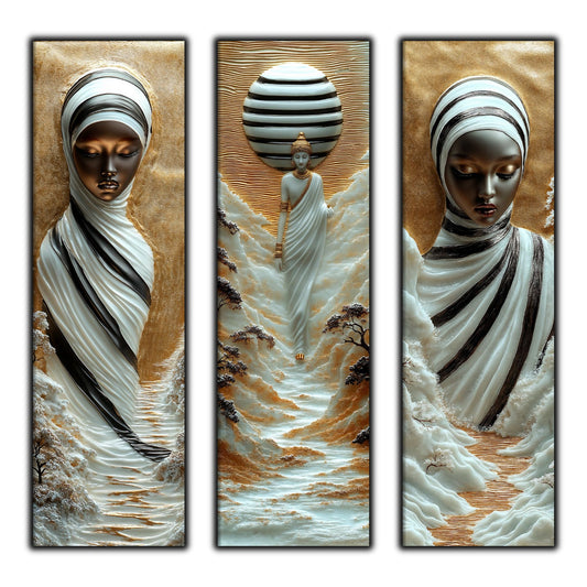 Set Tablouri pt Decorul Elegant al Livingului - 3 Tablouri pe Sticla - Veil of Serenity NO02