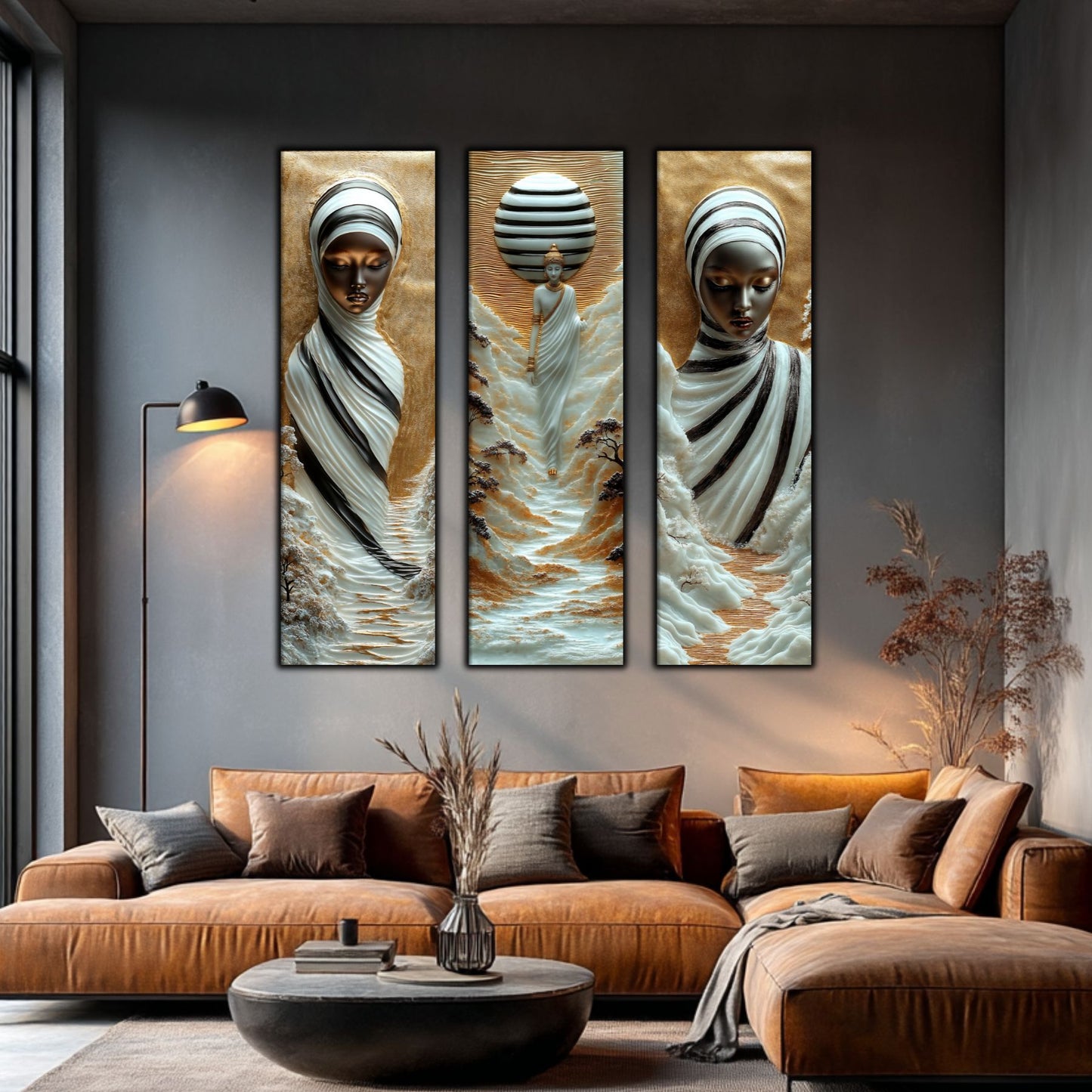 Set Tablouri pt Decorul Elegant al Livingului - 3 Tablouri pe Sticla - Veil of Serenity NO02