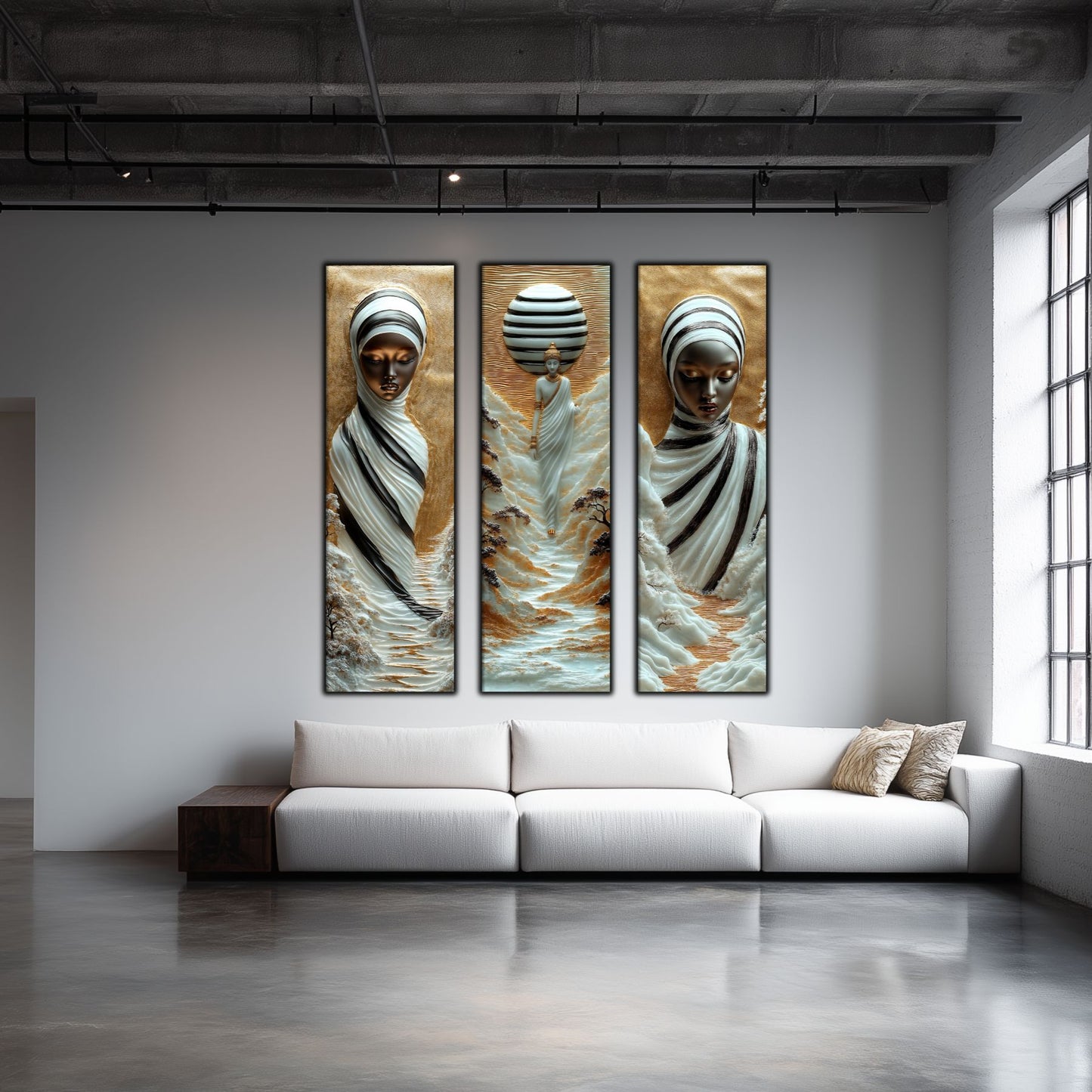 Set Tablouri pt Decorul Elegant al Livingului - 3 Tablouri pe Sticla - Veil of Serenity NO02