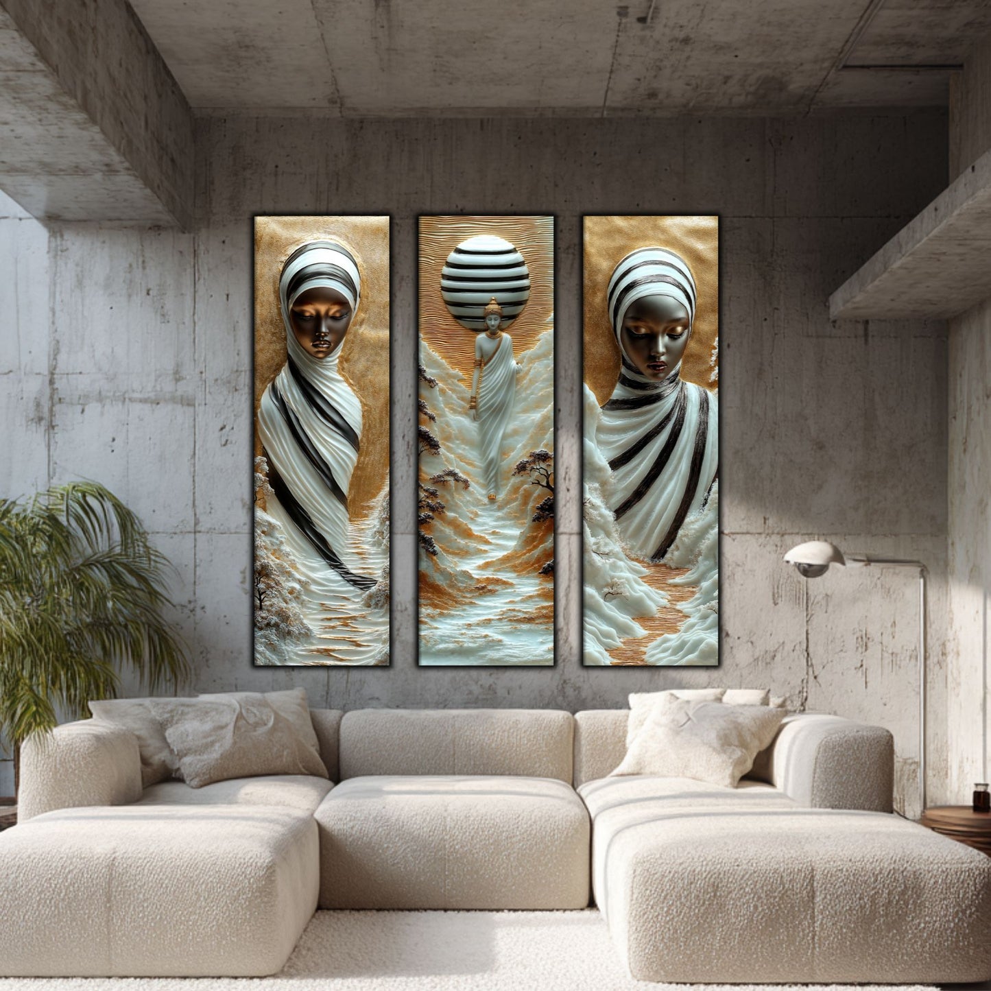 Set Tablouri pt Decorul Elegant al Livingului - 3 Tablouri pe Sticla - Veil of Serenity NO02