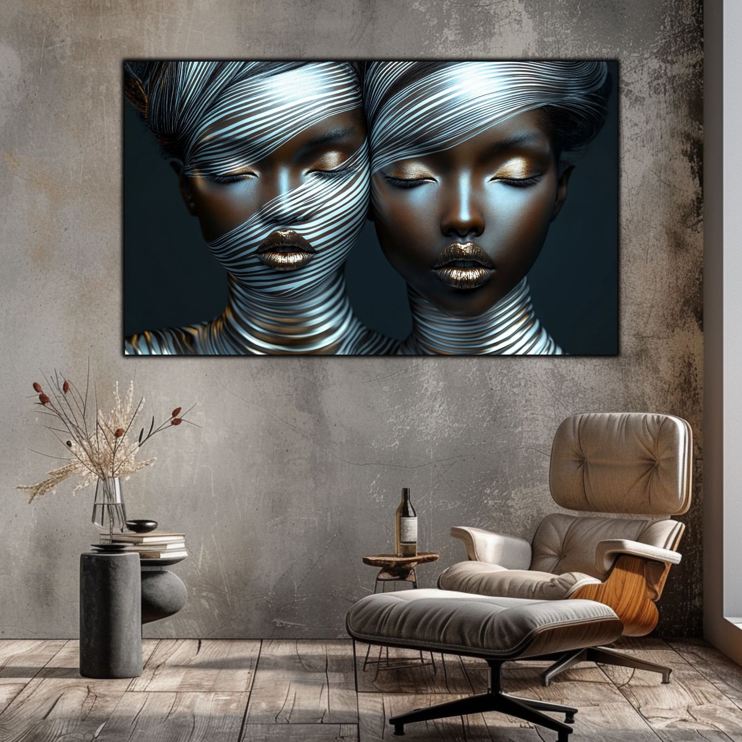 Tablou Modern pt Decorul Livingului - Print UV pe Sticla - „Gemini Souls” - No01