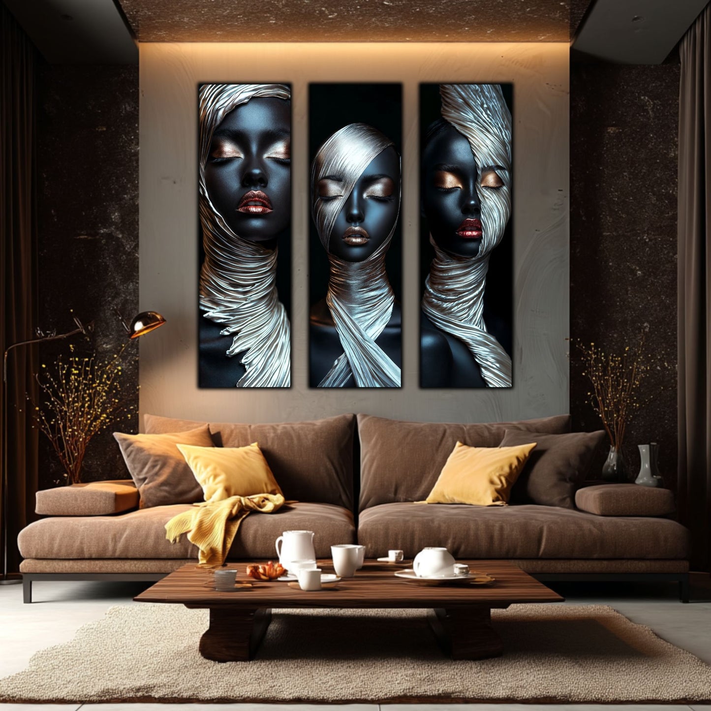 Set 3 Tablouri Decorative pt Living - Print UV pe Sticla - „Silken Silence”