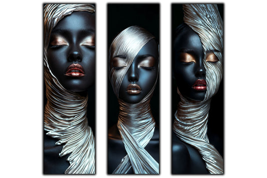 Set 3 Tablouri Decorative pt Living - Print UV pe Sticla - „Silken Silence”