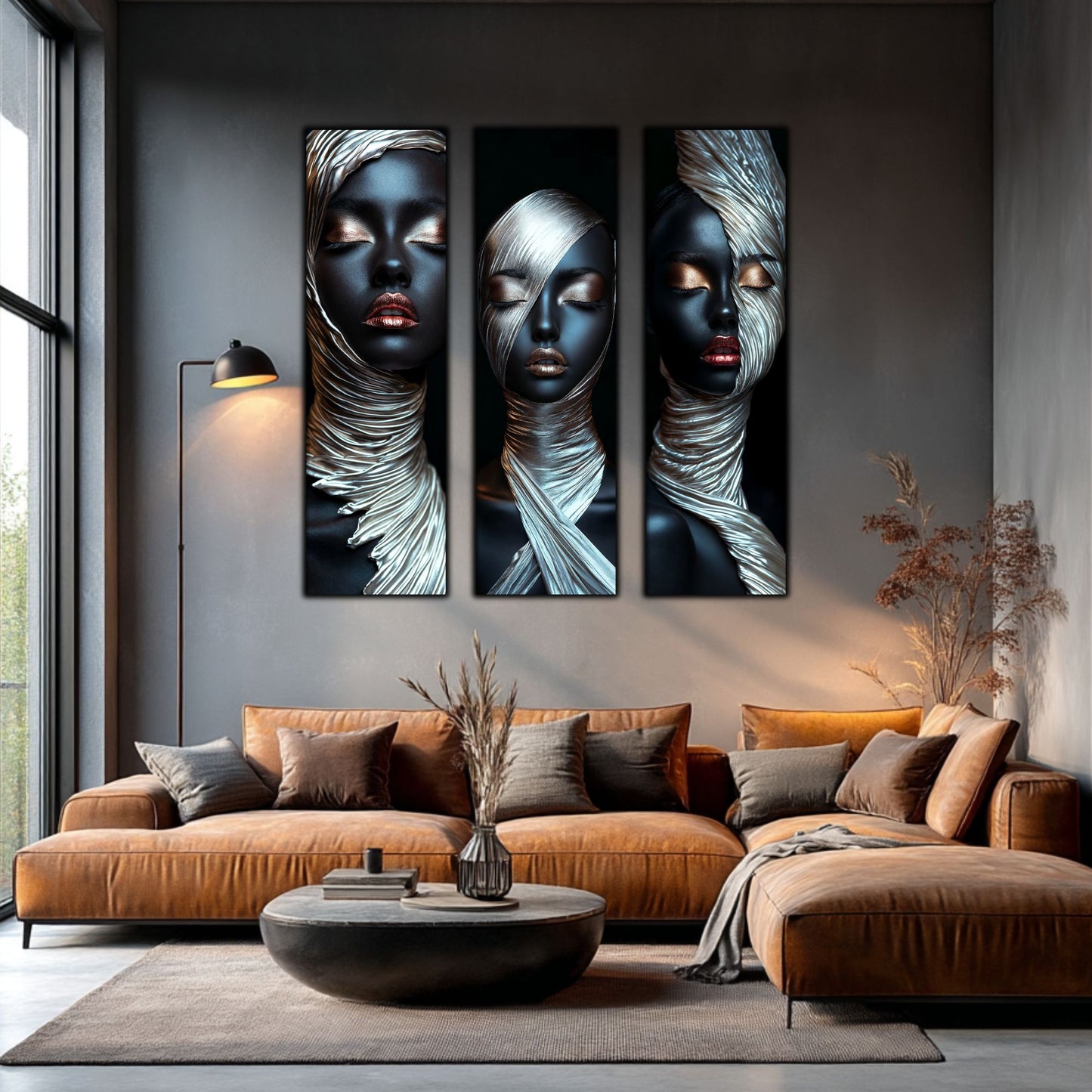 Set 3 Tablouri Decorative pt Living - Print UV pe Sticla - „Silken Silence”