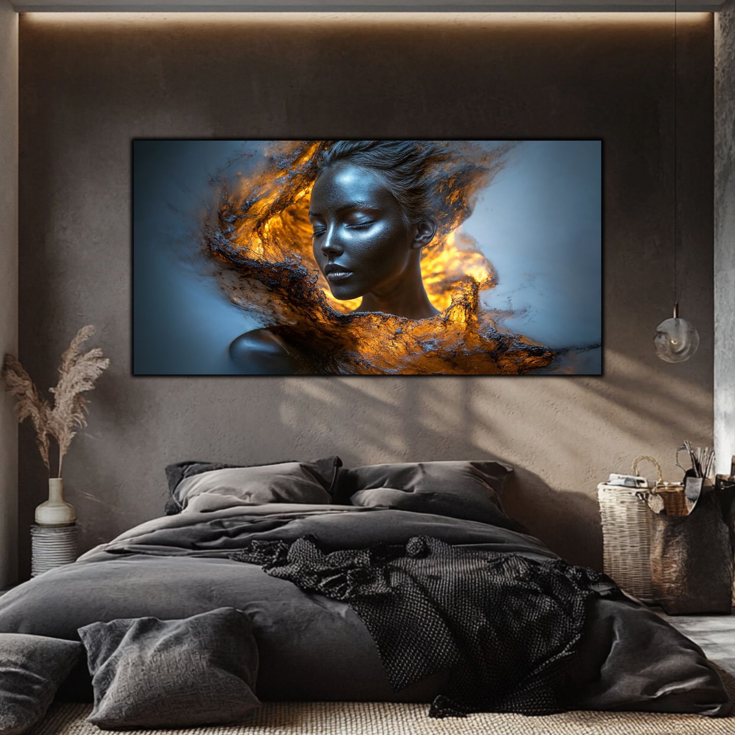 Tablou pe Sticlă Securizată „Scânteia Primordială – Giulgiul de Magmă” – Artă Alchimică din Colecția Celestial Embrace