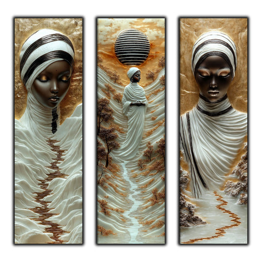 Set Tablouri pt Decorul Elegant al Livingului - 3 Tablouri pe Sticla - Veil of Serenity NO09