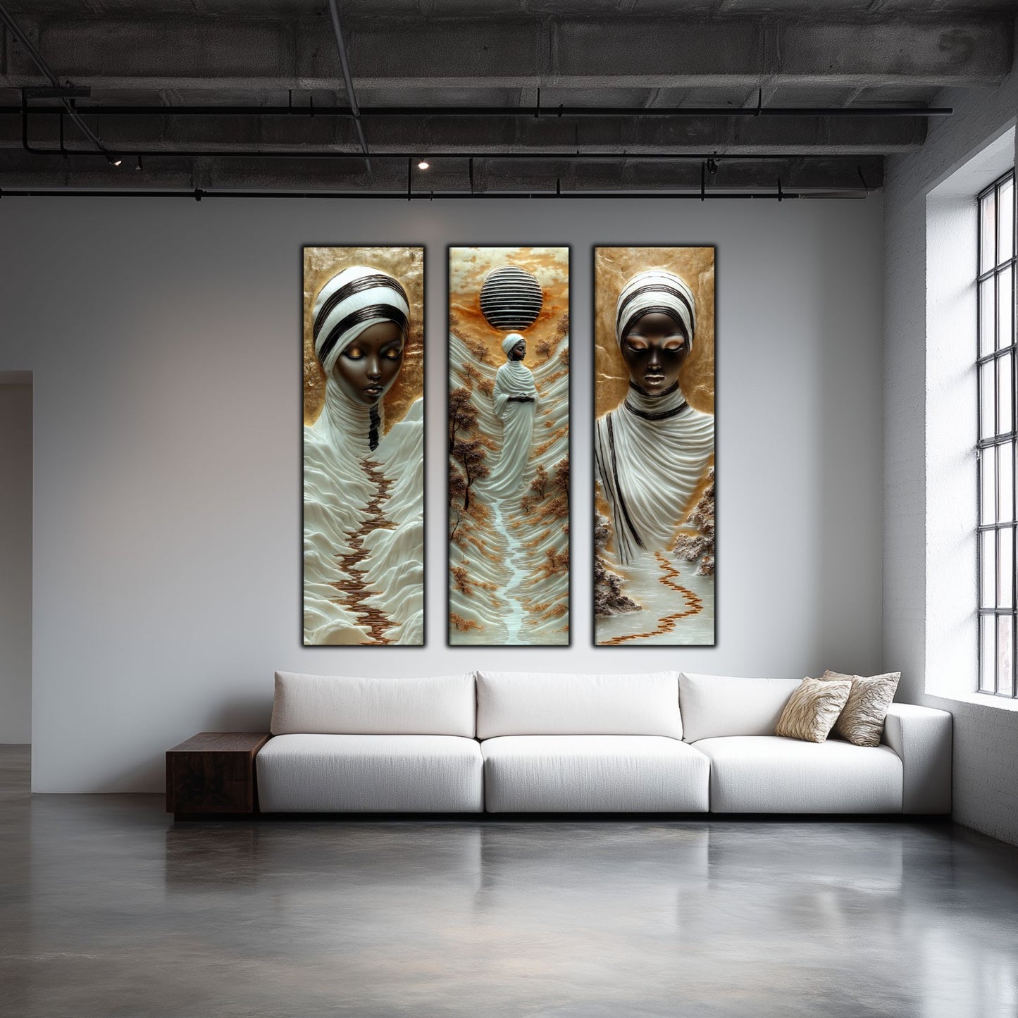 Set Tablouri pt Decorul Elegant al Livingului - 3 Tablouri pe Sticla - Veil of Serenity NO09