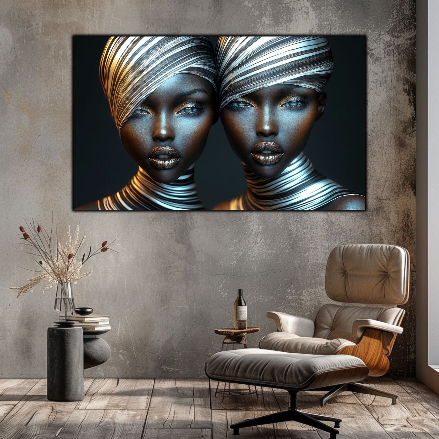 Tablou Modern pt Decorul Livingului - Print UV pe Sticla - „Gemini Souls” - No10
