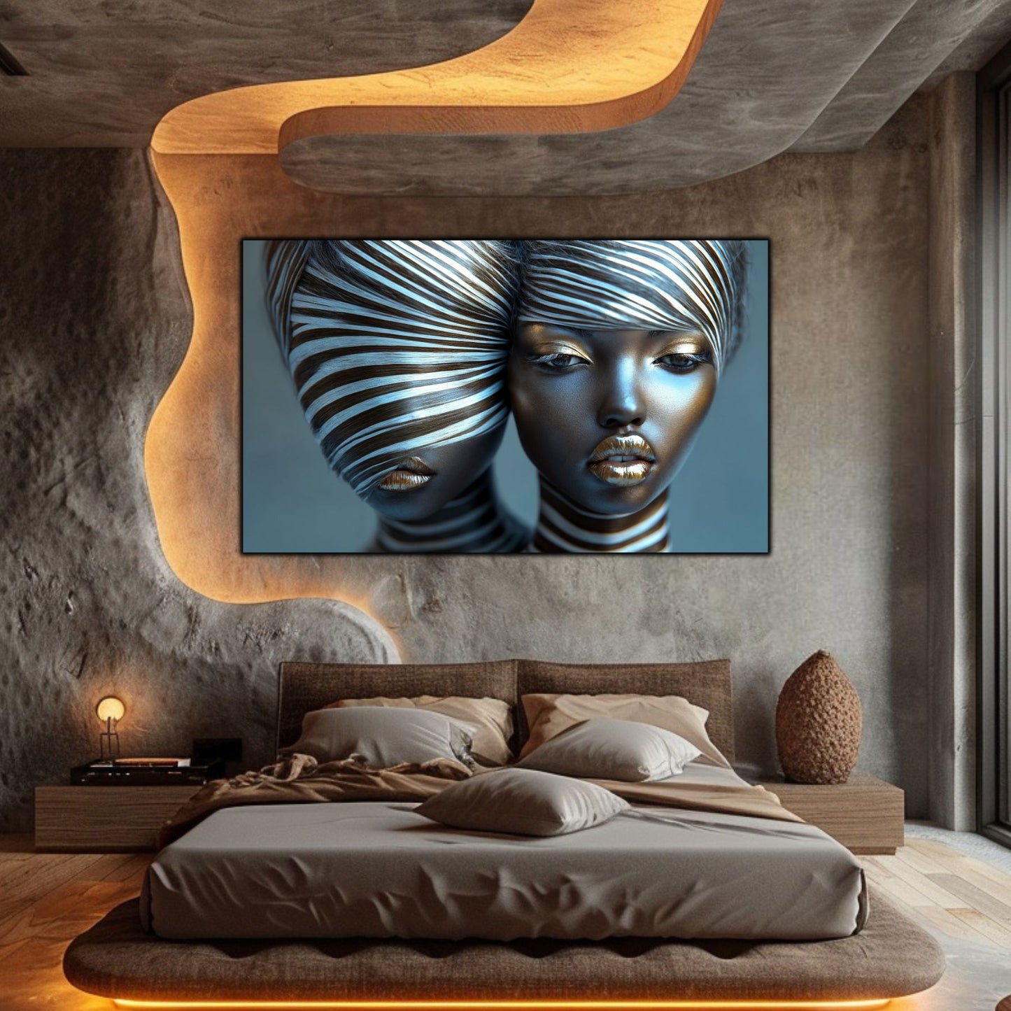 Tablou Modern pt Decorul Livingului - Print UV pe Sticla - „Gemini Souls” - No09