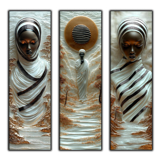 Set Tablouri pt Decorul Elegant al Livingului - 3 Tablouri pe Sticla - Veil of Serenity NO08